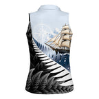 Personalised New Zealand Pakeha Women Sleeveless Polo Shirt Kiwi Silver Fern and Sailing Ship Compass