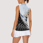 Personalised New Zealand Pakeha Women Sleeveless Polo Shirt Kiwi Silver Fern and Sailing Ship Compass