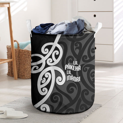 Lil Pakeha Lil Maori New Zealand Laundry Basket Kiwi Proud Mangopare Pattern