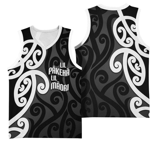 Lil Pakeha Lil Maori New Zealand Basketball Jersey Kiwi Proud Mangopare Pattern
