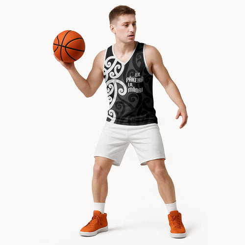 Lil Pakeha Lil Maori New Zealand Basketball Jersey Kiwi Proud Mangopare Pattern