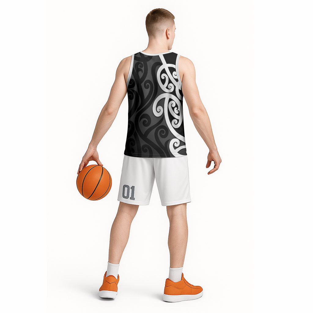 Lil Pakeha Lil Maori New Zealand Basketball Jersey Kiwi Proud Mangopare Pattern