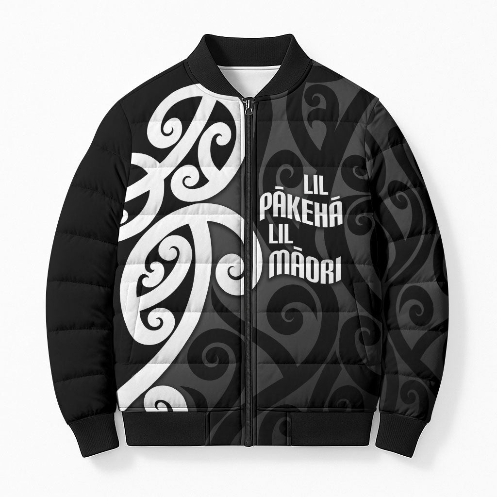 Lil Pakeha Lil Maori New Zealand Bomber Puffer Jacket Kiwi Proud Mangopare Pattern