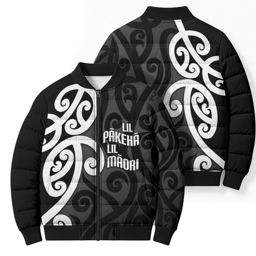 Lil Pakeha Lil Maori New Zealand Bomber Puffer Jacket Kiwi Proud Mangopare Pattern