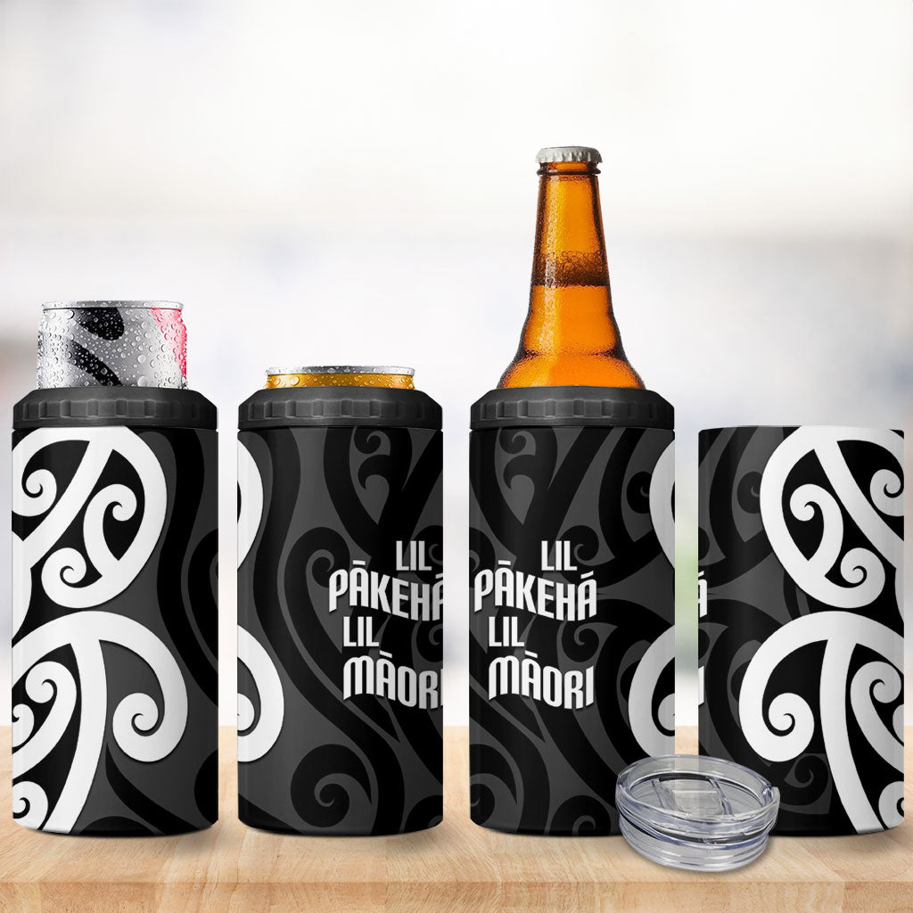 Lil Pakeha Lil Maori New Zealand 4 in 1 Can Cooler Tumbler Kiwi Proud Mangopare Pattern