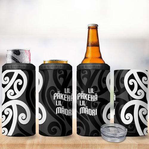 Lil Pakeha Lil Maori New Zealand 4 in 1 Can Cooler Tumbler Kiwi Proud Mangopare Pattern