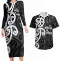 Lil Pakeha Lil Maori New Zealand Couples Matching Long Sleeve Bodycon Dress and Hawaiian Shirt Kiwi Proud Mangopare Pattern