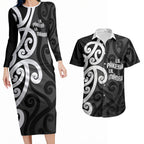 Lil Pakeha Lil Maori New Zealand Couples Matching Long Sleeve Bodycon Dress and Hawaiian Shirt Kiwi Proud Mangopare Pattern
