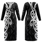 Lil Pakeha Lil Maori New Zealand Couples Matching Long Sleeve Bodycon Dress and Hawaiian Shirt Kiwi Proud Mangopare Pattern
