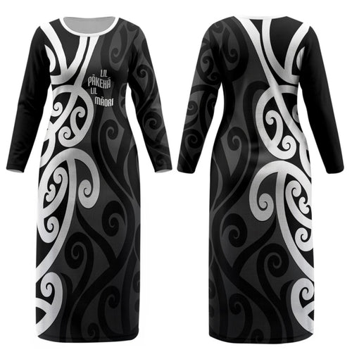 Lil Pakeha Lil Maori New Zealand Couples Matching Long Sleeve Bodycon Dress and Hawaiian Shirt Kiwi Proud Mangopare Pattern