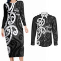 Lil Pakeha Lil Maori New Zealand Couples Matching Long Sleeve Bodycon Dress and Long Sleeve Button Shirt Kiwi Proud Mangopare Pattern