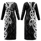 Lil Pakeha Lil Maori New Zealand Couples Matching Long Sleeve Bodycon Dress and Long Sleeve Button Shirt Kiwi Proud Mangopare Pattern