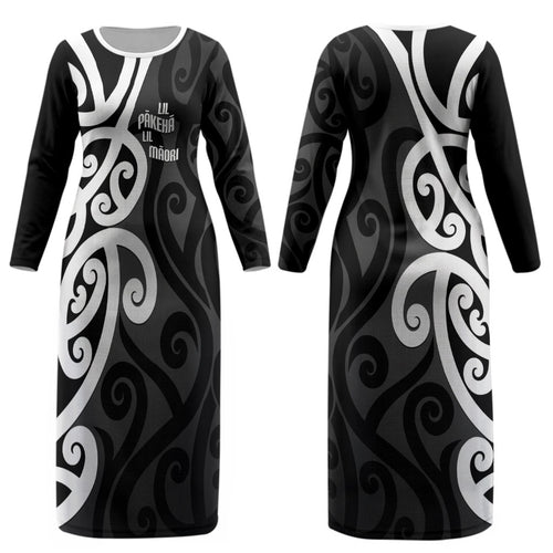 Lil Pakeha Lil Maori New Zealand Couples Matching Long Sleeve Bodycon Dress and Long Sleeve Button Shirt Kiwi Proud Mangopare Pattern