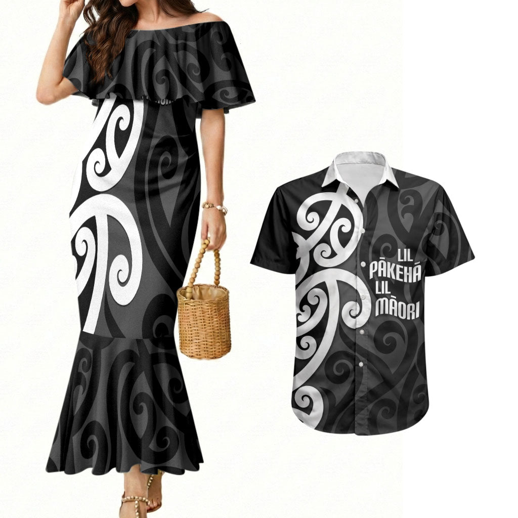 Lil Pakeha Lil Maori New Zealand Couples Matching Mermaid Dress and Hawaiian Shirt Kiwi Proud Mangopare Pattern