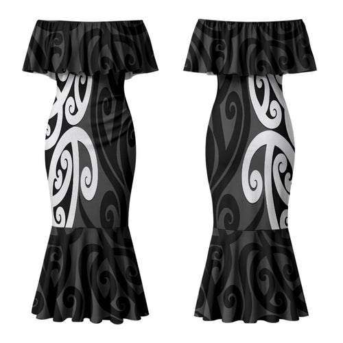 Lil Pakeha Lil Maori New Zealand Couples Matching Mermaid Dress and Long Sleeve Button Shirt Kiwi Proud Mangopare Pattern