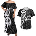 Lil Pakeha Lil Maori New Zealand Couples Matching Off Shoulder Maxi Dress and Hawaiian Shirt Kiwi Proud Mangopare Pattern