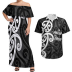 Lil Pakeha Lil Maori New Zealand Couples Matching Off Shoulder Maxi Dress and Hawaiian Shirt Kiwi Proud Mangopare Pattern