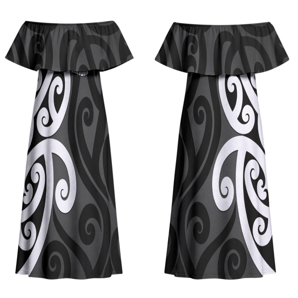 Lil Pakeha Lil Maori New Zealand Couples Matching Off Shoulder Maxi Dress and Hawaiian Shirt Kiwi Proud Mangopare Pattern