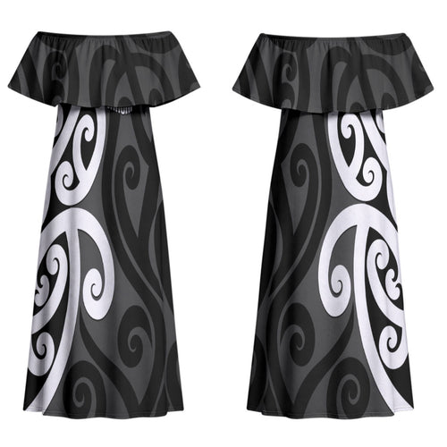 Lil Pakeha Lil Maori New Zealand Couples Matching Off Shoulder Maxi Dress and Hawaiian Shirt Kiwi Proud Mangopare Pattern