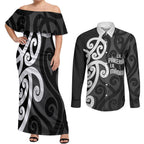 Lil Pakeha Lil Maori New Zealand Couples Matching Off Shoulder Maxi Dress and Long Sleeve Button Shirt Kiwi Proud Mangopare Pattern