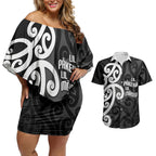 Lil Pakeha Lil Maori New Zealand Couples Matching Off Shoulder Short Dress and Hawaiian Shirt Kiwi Proud Mangopare Pattern