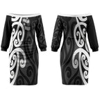 Lil Pakeha Lil Maori New Zealand Couples Matching Off The Shoulder Long Sleeve Dress and Long Sleeve Button Shirt Kiwi Proud Mangopare Pattern
