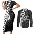 Lil Pakeha Lil Maori New Zealand Couples Matching Short Sleeve Bodycon Dress and Long Sleeve Button Shirt Kiwi Proud Mangopare Pattern