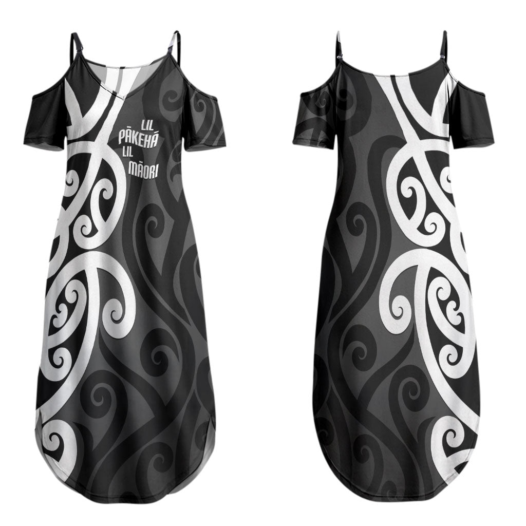 Lil Pakeha Lil Maori New Zealand Couples Matching Summer Maxi Dress and Long Sleeve Button Shirt Kiwi Proud Mangopare Pattern