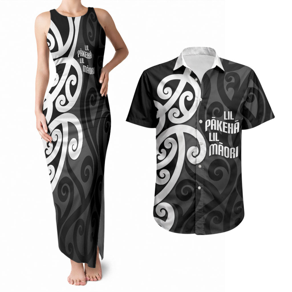 Lil Pakeha Lil Maori New Zealand Couples Matching Tank Maxi Dress and Hawaiian Shirt Kiwi Proud Mangopare Pattern