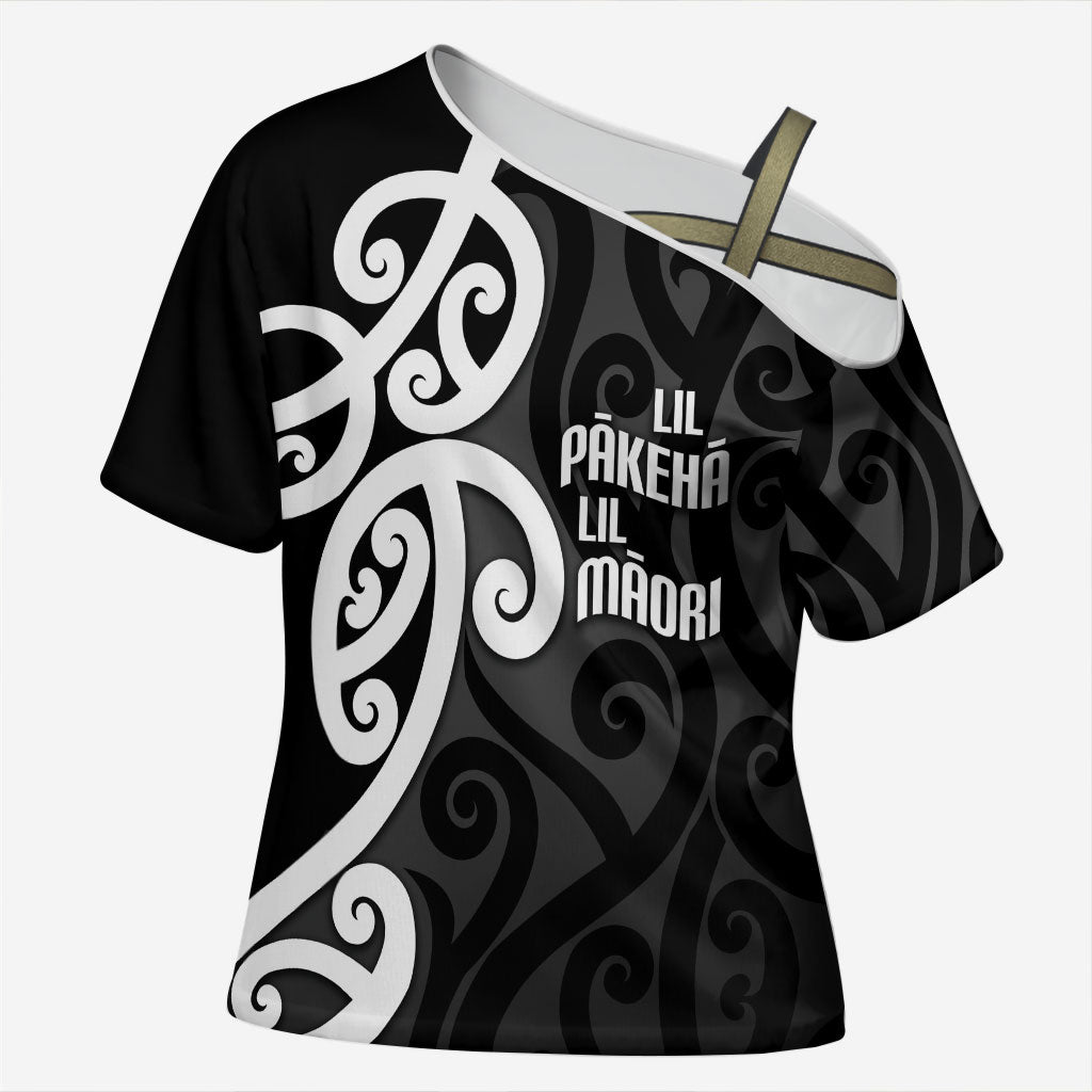 Lil Pakeha Lil Maori New Zealand Cross Shoulder Shirt Kiwi Proud Mangopare Pattern