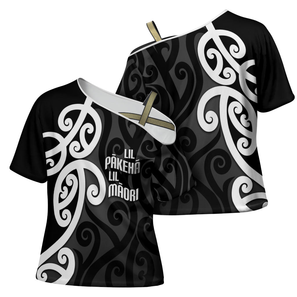 Lil Pakeha Lil Maori New Zealand Cross Shoulder Shirt Kiwi Proud Mangopare Pattern