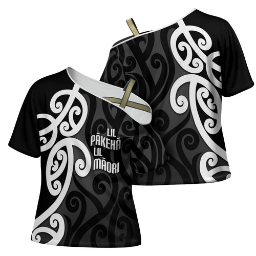 Lil Pakeha Lil Maori New Zealand Cross Shoulder Shirt Kiwi Proud Mangopare Pattern