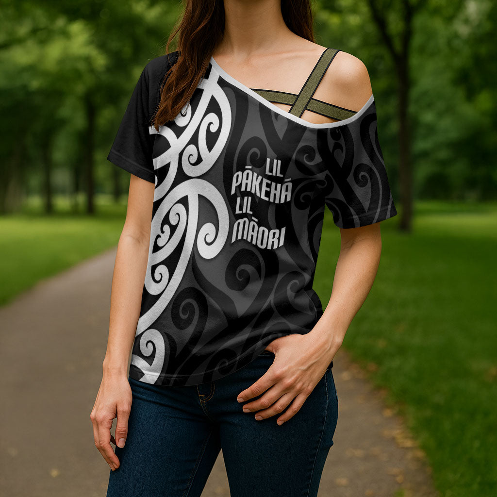 Lil Pakeha Lil Maori New Zealand Cross Shoulder Shirt Kiwi Proud Mangopare Pattern
