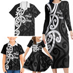 Lil Pakeha Lil Maori New Zealand Family Matching Long Sleeve Bodycon Dress and Hawaiian Shirt Kiwi Proud Mangopare Pattern