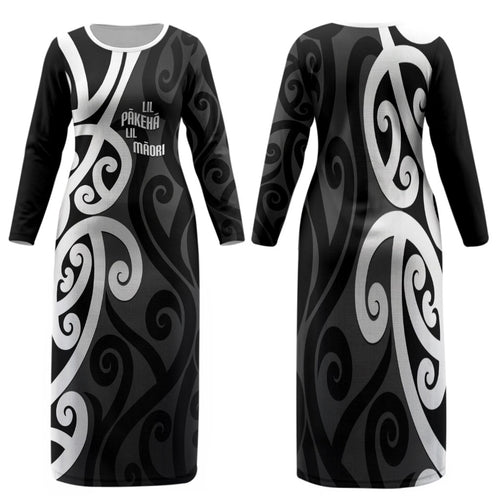 Lil Pakeha Lil Maori New Zealand Family Matching Long Sleeve Bodycon Dress and Hawaiian Shirt Kiwi Proud Mangopare Pattern