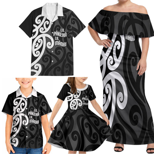 Lil Pakeha Lil Maori New Zealand Family Matching Off Shoulder Maxi Dress and Hawaiian Shirt Kiwi Proud Mangopare Pattern