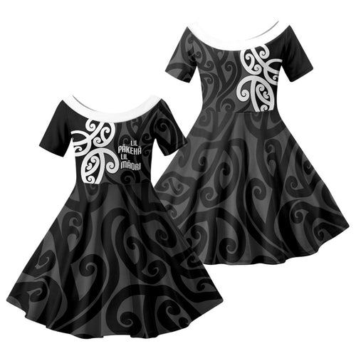 Lil Pakeha Lil Maori New Zealand Family Matching Off Shoulder Maxi Dress and Hawaiian Shirt Kiwi Proud Mangopare Pattern