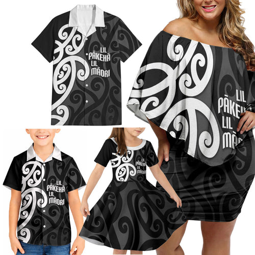 Lil Pakeha Lil Maori New Zealand Family Matching Off Shoulder Short Dress and Hawaiian Shirt Kiwi Proud Mangopare Pattern