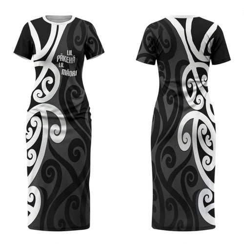 Lil Pakeha Lil Maori New Zealand Family Matching Short Sleeve Bodycon Dress and Hawaiian Shirt Kiwi Proud Mangopare Pattern