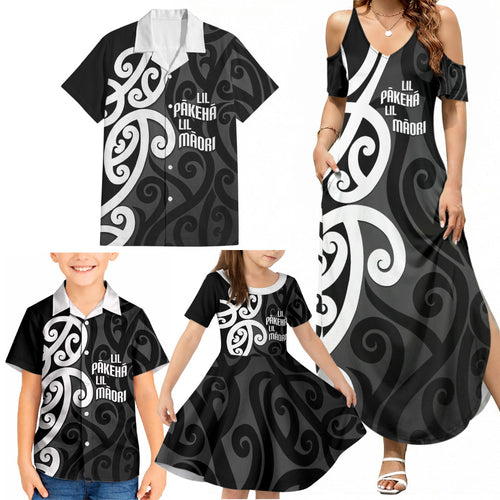 Lil Pakeha Lil Maori New Zealand Family Matching Summer Maxi Dress and Hawaiian Shirt Kiwi Proud Mangopare Pattern