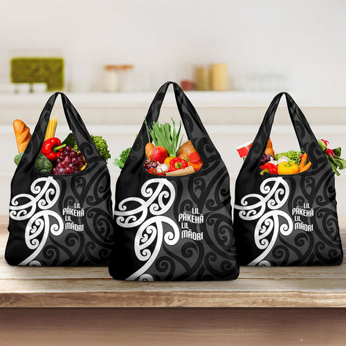 Lil Pakeha Lil Maori New Zealand Grocery Bag Kiwi Proud Mangopare Pattern