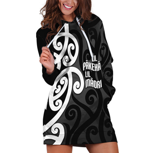 Lil Pakeha Lil Maori New Zealand Hoodie Dress Kiwi Proud Mangopare Pattern