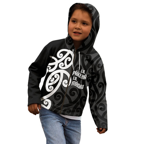 Lil Pakeha Lil Maori New Zealand Kid Hoodie Kiwi Proud Mangopare Pattern