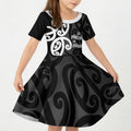 Lil Pakeha Lil Maori New Zealand Kid Short Sleeve Dress Kiwi Proud Mangopare Pattern