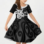 Lil Pakeha Lil Maori New Zealand Kid Short Sleeve Dress Kiwi Proud Mangopare Pattern