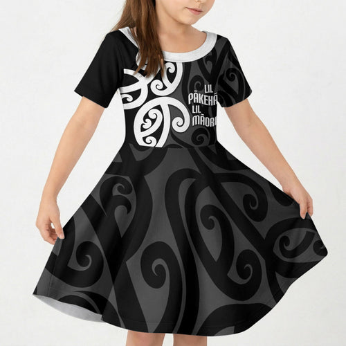 Lil Pakeha Lil Maori New Zealand Kid Short Sleeve Dress Kiwi Proud Mangopare Pattern