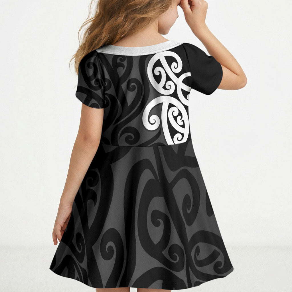 Lil Pakeha Lil Maori New Zealand Kid Short Sleeve Dress Kiwi Proud Mangopare Pattern