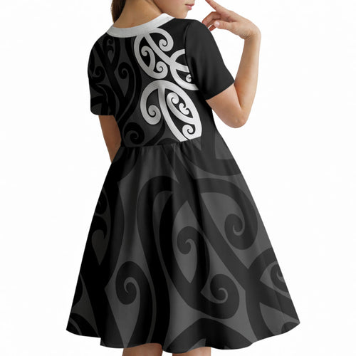 Lil Pakeha Lil Maori New Zealand Kid Short Sleeve Dress Kiwi Proud Mangopare Pattern