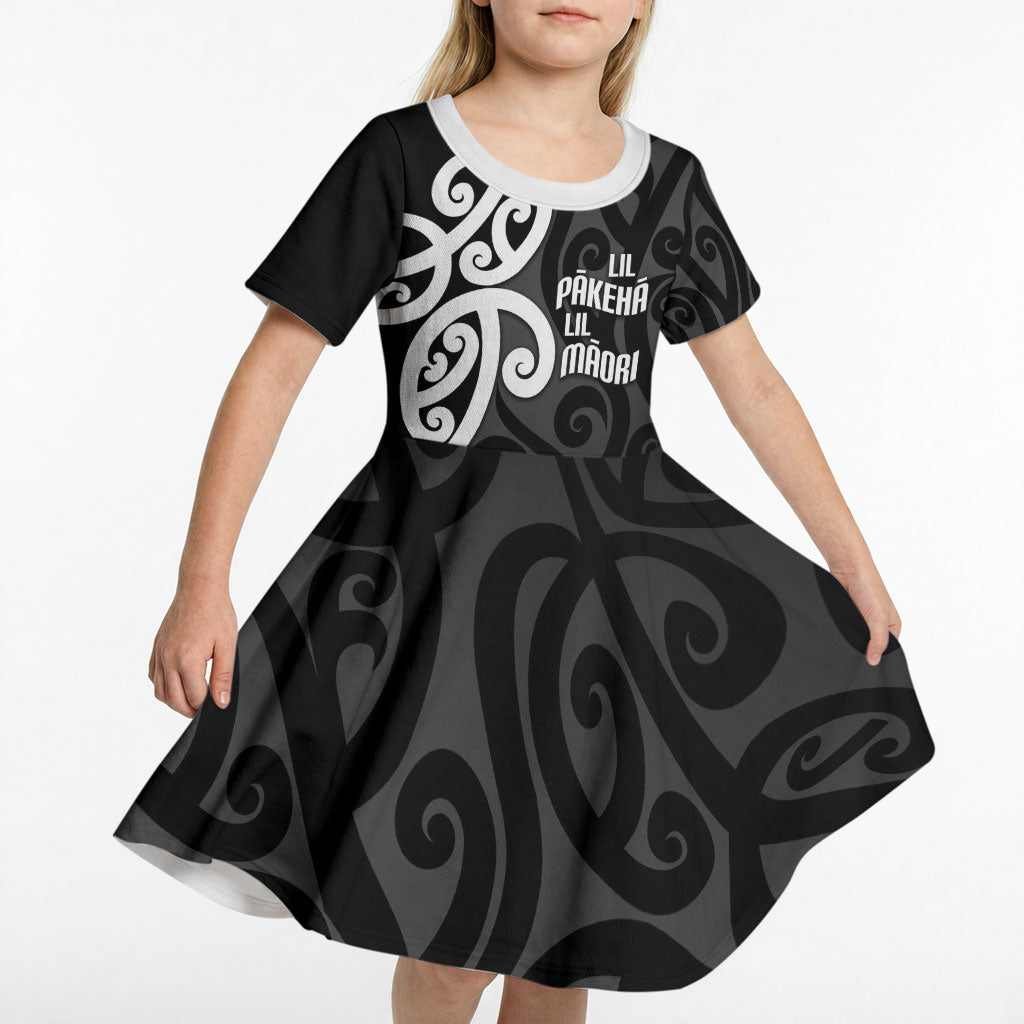 Lil Pakeha Lil Maori New Zealand Kid Short Sleeve Dress Kiwi Proud Mangopare Pattern