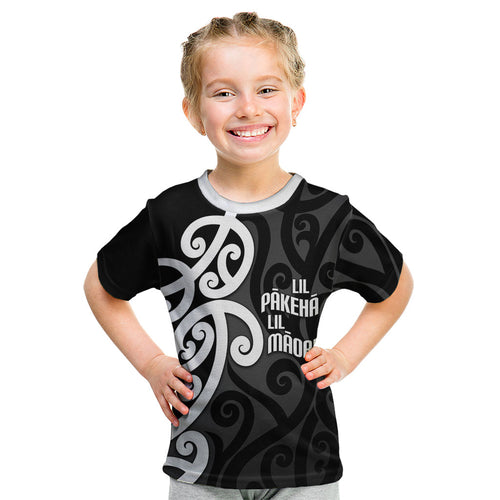 Lil Pakeha Lil Maori New Zealand Kid T Shirt Kiwi Proud Mangopare Pattern